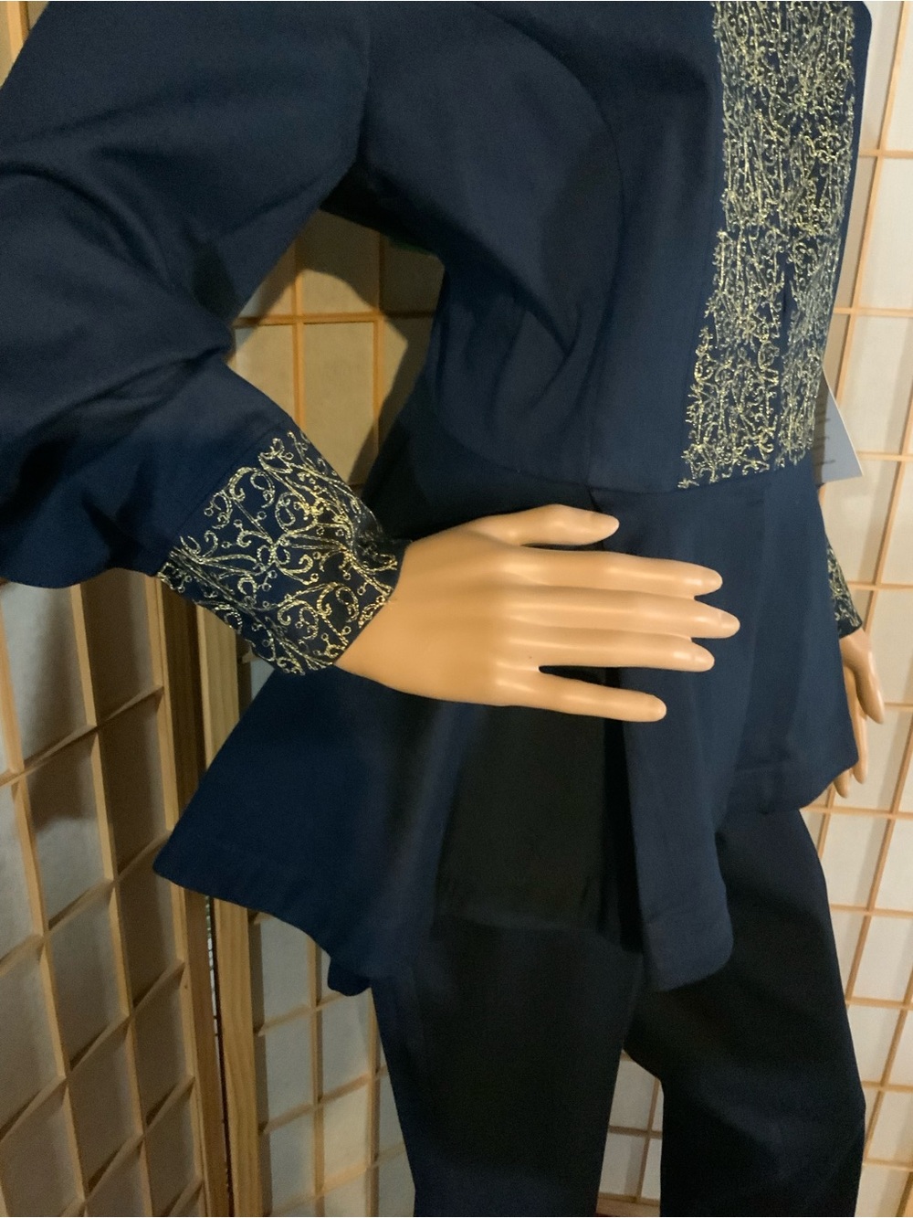 NWT Navy Women's Two-Piece Pantsuit with Gold Embroidered Panel - Picture 3 of 13